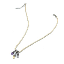 Mix Natural Semiprecious Gemstone 9mm Drop Shape Handmade White Twisted Cord Pendant Necklace Balanced Blend Of Natural