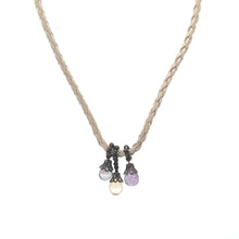 Mix Natural Semiprecious Gemstone 9mm Drop Shape Handmade White Twisted Cord Pendant Necklace Balanced Blend Of Natural