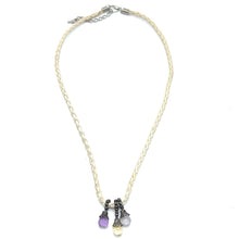 Mix Natural Semiprecious Gemstone 9mm Drop Shape Handmade White Twisted Cord Pendant Necklace Balanced Blend Of Natural