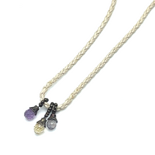 Mix Natural Semiprecious Gemstone 9mm Drop Shape Handmade White Twisted Cord Pendant Necklace Balanced Blend Of Natural