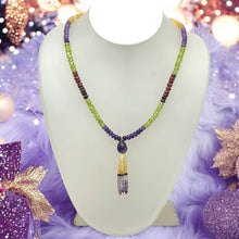 Citrine Natural, Spessartite Garnet, Peridot, and Amethyst Gemstone Necklace