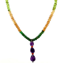 Peridot Natural, Citrine, Spessartite Garnet, Tsavorite, and Amethyst Necklace