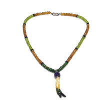 Spessartite Natural, Peridot, Tsavorite, Black Tourmaline, and Amethyst Necklace