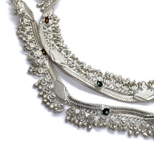 Multi Layered Ethnic German Silver Anklet Pair with Tinkling Charms and Motifs - Anklet