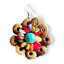 Handmade Earrings Coconut Shell Hand Carved Floral Multi Beads Jewelry