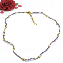 Natural African Amethyst | 925 Sterling Silver | Faceted Rondelle Beaded Necklace with Golden Charms | 3mm | VVS1