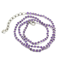 Natural African Amethyst | 925 Sterling Silver | Faceted Rondelle Beaded Necklace | 3mm | VVS1 Clarity | 18 Inch Strand