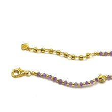 Natural African Amethyst | 925 Sterling Silver | Faceted Rondelle Beaded Necklace with Golden Charms | 3mm | VVS1