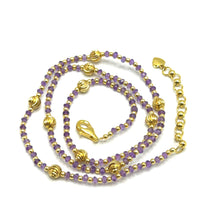 Natural African Amethyst | 925 Sterling Silver | Faceted Rondelle Beaded Necklace with Golden Charms | 3mm | VVS1