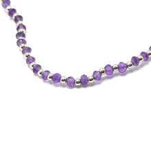 Natural African Amethyst | 925 Sterling Silver | Faceted Rondelle Beaded Necklace | 3mm | VVS1 Clarity | 18 Inch Strand