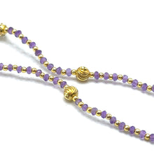 Natural African Amethyst | 925 Sterling Silver | Faceted Rondelle Beaded Necklace with Golden Charms | 3mm | VVS1
