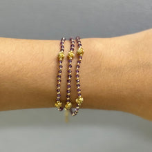 Natural African Amethyst | 925 Sterling Silver | Faceted Rondelle Beaded Necklace with Golden Charms | 3mm | VVS1