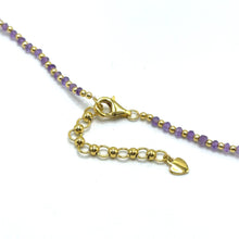 Natural African Amethyst | 925 Sterling Silver | Faceted Rondelle Beaded Necklace with Golden Charms | 3mm | VVS1