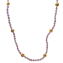 Natural African Amethyst | 925 Sterling Silver | Faceted Rondelle Beaded Necklace with Golden Charms | 3mm | VVS1
