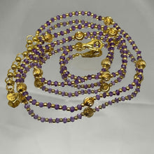 Natural African Amethyst | 925 Sterling Silver | Faceted Rondelle Beaded Necklace with Golden Charms | 3mm | VVS1