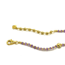 Natural African Amethyst | 925 Sterling Silver | Faceted Rondelle Beaded Necklace with Golden Charms | 3mm | VVS1