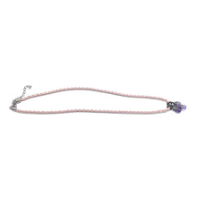 Natural Amethyst Gemstone 10mm Drop Shape Pendant With Light Pink Twisted Cord Necklace Associated With Calm Spiritual