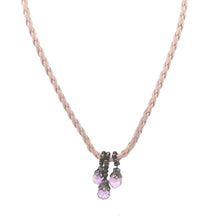Natural Amethyst Gemstone 10mm Drop Shape Pendant With Light Pink Twisted Cord Necklace Associated With Calm Spiritual
