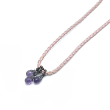 Natural Amethyst Gemstone 10mm Drop Shape Pendant With Light Pink Twisted Cord Necklace Associated With Calm Spiritual