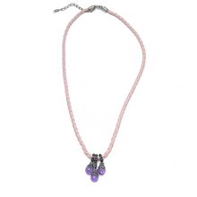 Natural Amethyst Gemstone 10mm Drop Shape Pendant With Light Pink Twisted Cord Necklace Associated With Calm Spiritual