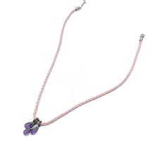 Natural Amethyst Gemstone 10mm Drop Shape Pendant With Light Pink Twisted Cord Necklace Associated With Calm Spiritual