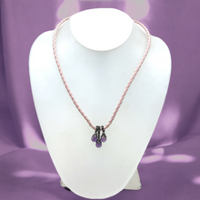 Natural Amethyst Gemstone 10mm Drop Shape Pendant With Light Pink Twisted Cord Necklace Associated With Calm Spiritual