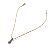 Natural Amethyst Gemstone 14mm Drop Shape Pendant Handmade White Twisted Cord Necklace Linked To Calm Harmony