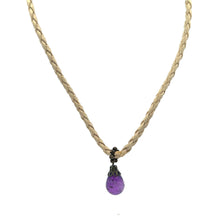 Natural Amethyst Gemstone 14mm Drop Shape Pendant Handmade White Twisted Cord Necklace Linked To Calm Harmony