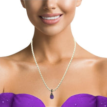 Natural Amethyst Gemstone 14mm Drop Shape Pendant Handmade White Twisted Cord Necklace Linked To Calm Harmony