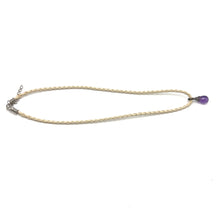 Natural Amethyst Gemstone 14mm Drop Shape Pendant Handmade White Twisted Cord Necklace Linked To Calm Harmony