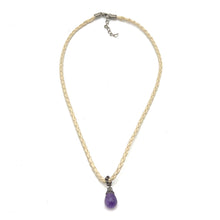 Natural Amethyst Gemstone 14mm Drop Shape Pendant Handmade White Twisted Cord Necklace Linked To Calm Harmony