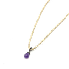 Natural Amethyst Gemstone 14mm Drop Shape Pendant Handmade White Twisted Cord Necklace Linked To Calm Harmony