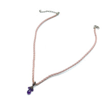 Natural Amethyst Gemstone 5-10mm Drop Shape Pendant With Light Pink Twisted Cord Necklace Associated With Calming