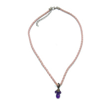 Natural Amethyst Gemstone 5-10mm Drop Shape Pendant With Light Pink Twisted Cord Necklace Associated With Calming
