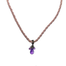 Natural Amethyst Gemstone 5-10mm Drop Shape Pendant With Light Pink Twisted Cord Necklace Associated With Calming