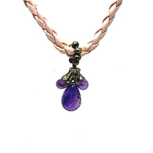 Natural Amethyst Gemstone 5-10mm Drop Shape Pendant With Light Pink Twisted Cord Necklace Associated With Calming