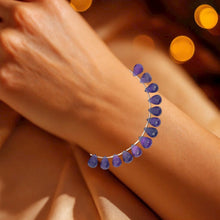Natural Amethyst Gemstone Bracelet | Briolette Drop 8x6mm Cut Gemstone Beads | 7.2 Inch February Birthstone Jewelry
