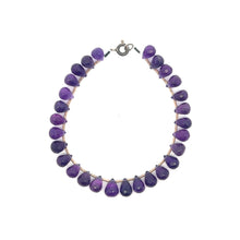 Natural Amethyst Gemstone Bracelet | Briolette Drop 8x6mm Cut Gemstone Beads | 7.2 Inch February Birthstone Jewelry