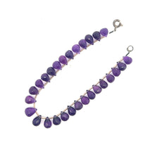 Natural Amethyst Gemstone Bracelet | Briolette Drop 8x6mm Cut Gemstone Beads | 7.2 Inch February Birthstone Jewelry