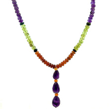 Spessartite Natural, Peridot, Tsavorite, Black Tourmaline, and Amethyst Necklace