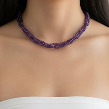 Natural Amethyst Rondelle Facet Cut Beads Gemstone Twisted Necklace - Necklace