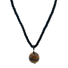 Natural Ball Tiger’s Eye Gemstone 18mm Ball Black Twisted Cord Pendant Necklace Associated With Protection Courage