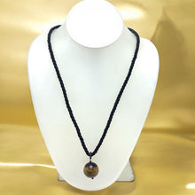Natural Ball Tiger’s Eye Gemstone 18mm Ball Black Twisted Cord Pendant Necklace Associated With Protection Courage