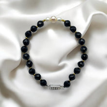Tourmaline Natural Faceted Ball & Plain Pearl Gemstone Bracelet