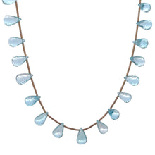 Blue Topaz Station Long Necklace Drop Briolette Cut Top Sky Blue Handmade Natural Gemstone Jewelry
