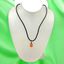 Natural Carnelian 15mm Briolette Drop Shape Gemstone Pendant Handcrafted In Black Twisted Cord Necklace Associated