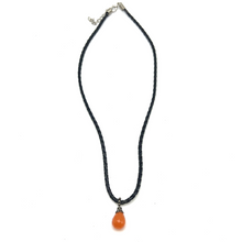 Natural Carnelian 15mm Briolette Drop Shape Gemstone Pendant Handcrafted In Black Twisted Cord Necklace Associated