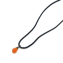 Natural Carnelian 15mm Briolette Drop Shape Gemstone Pendant Handcrafted In Black Twisted Cord Necklace Associated