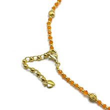 Natural Carnelian | 925 Sterling Silver | Faceted Rondelle Beaded Necklace with Golden Charms | 3mm | Orange Hue | VVS1