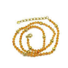 Natural Carnelian | 925 Sterling Silver | Faceted Rondelle Beaded Necklace with Gold Charms | 4mm | VVS1 Clarity | 18